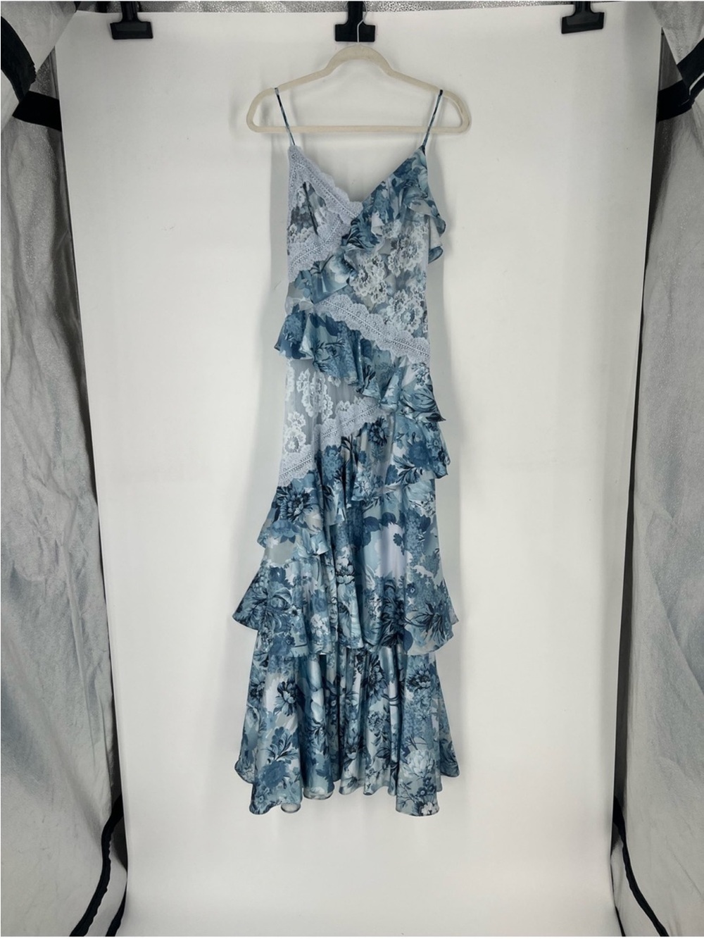 BHLDN Elora Blue Floral Lace Ruffle Formal Strappy Bohemian Maxi Dress Gown 2 - Picture 3 of 13